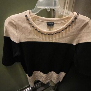 Talbots Black and Cream Beaded Crop Top